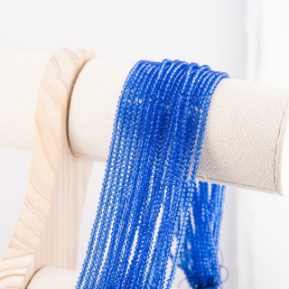 Perline Di Cristalli Rondelle Sfaccettate 3x2mm 10 FILI Su Filo Di Cotone Pronti all'uso Blu Trasparente