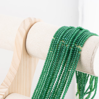 Perline Di Cristalli Rondelle Sfaccettate 3x2mm 10 FILI Su Filo Di Cotone Pronti all'uso Verde Foresta