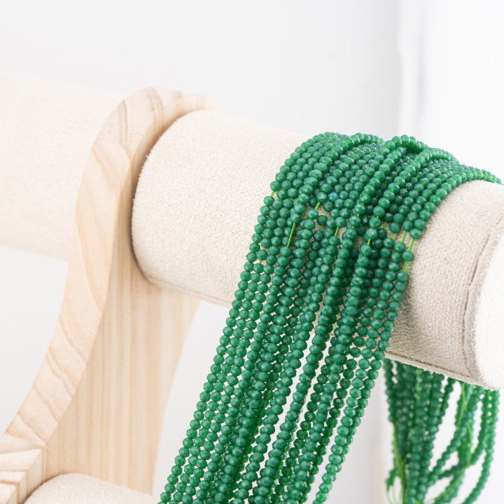 Perline Di Cristalli Rondelle Sfaccettate 3x2mm 10 FILI Su Filo Di Cotone Pronti all'uso Verde Foresta