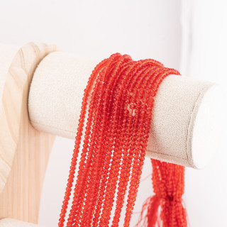 Perline Di Cristalli Rondelle Sfaccettate 3x2mm 10 FILI Su Filo Di Cotone Pronti all'uso Rosso Carmine Trasparente