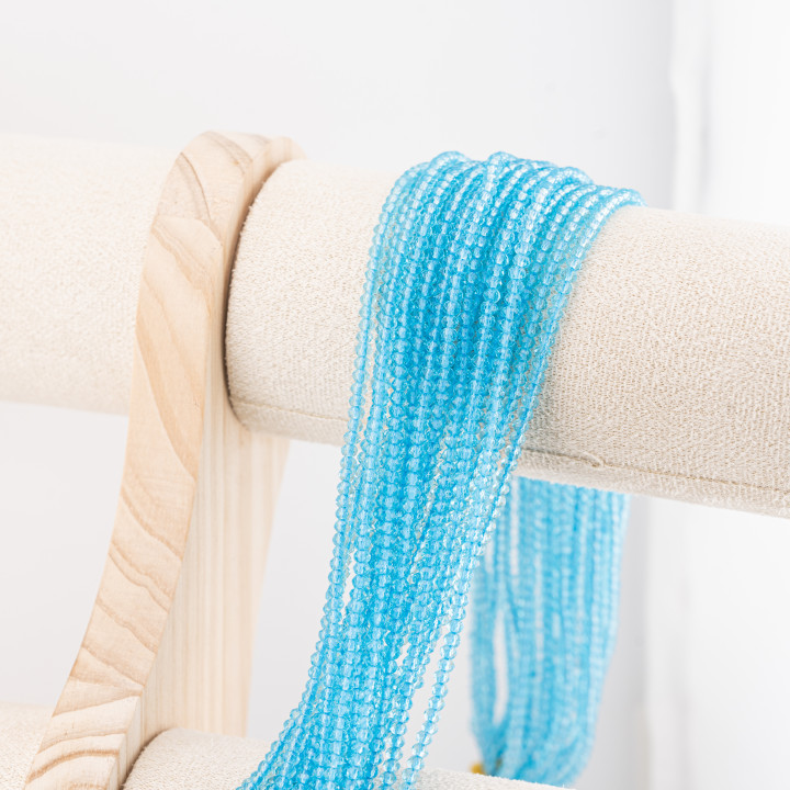 Perline Di Cristalli Rondelle Sfaccettate 3x2mm 10 FILI Su Filo Di Cotone Pronti all'uso Azzurro Chiaro Trasparente