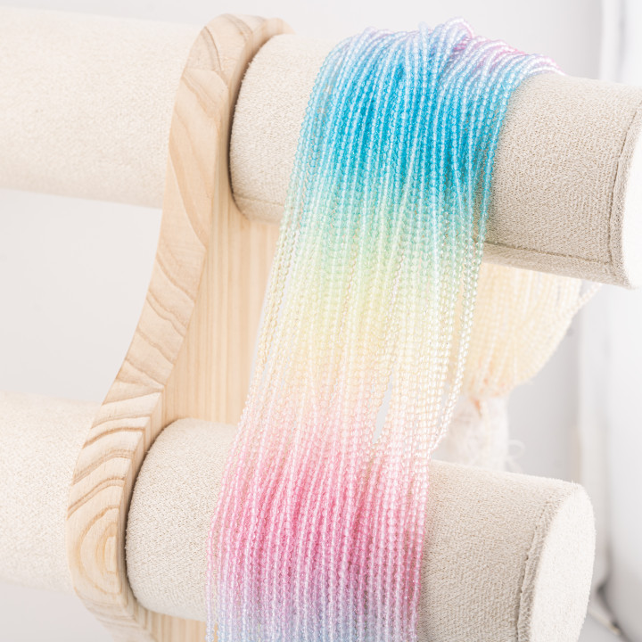 Perline Di Cristalli Rondelle Sfaccettate 3x2mm 10 FILI Su Filo Di Cotone Pronti all'uso Gradiente Azzurro, Panna e Rosa