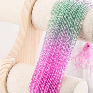 Perline Di Cristalli Rondelle Sfaccettate 3x2mm 10 FILI Su Filo Di Cotone Pronti all'uso Gradiente Verde e Fucsia