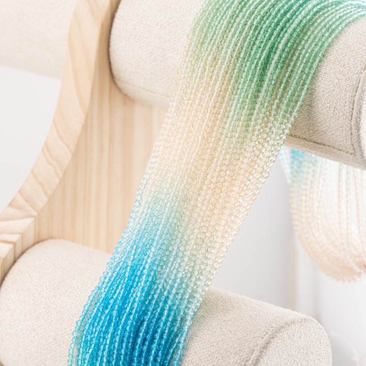 Perline Di Cristalli Rondelle Sfaccettate 3x2mm 10 FILI Su Filo Di Cotone Pronti all'uso Gradiente Verde, Panna e Azzurro