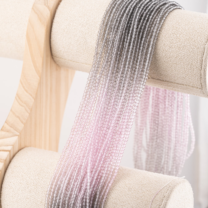 Perline Di Cristalli Rondelle Sfaccettate 3x2mm 10 FILI Su Filo Di Cotone Pronti all'uso Gradiente Rosa e Grigio Fumé