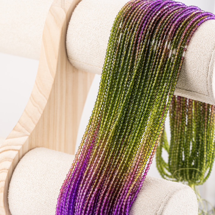 Perline Di Cristalli Rondelle Sfaccettate 3x2mm 10 FILI Su Filo Di Cotone Pronti all'uso Gradiente Verde e Viola