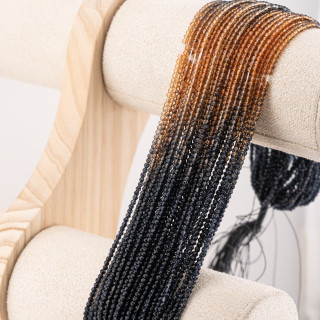 Perline Di Cristalli Rondelle Sfaccettate 3x2mm 10 FILI Su Filo Di Cotone Pronti all'uso Gradiente Arancione e Nero