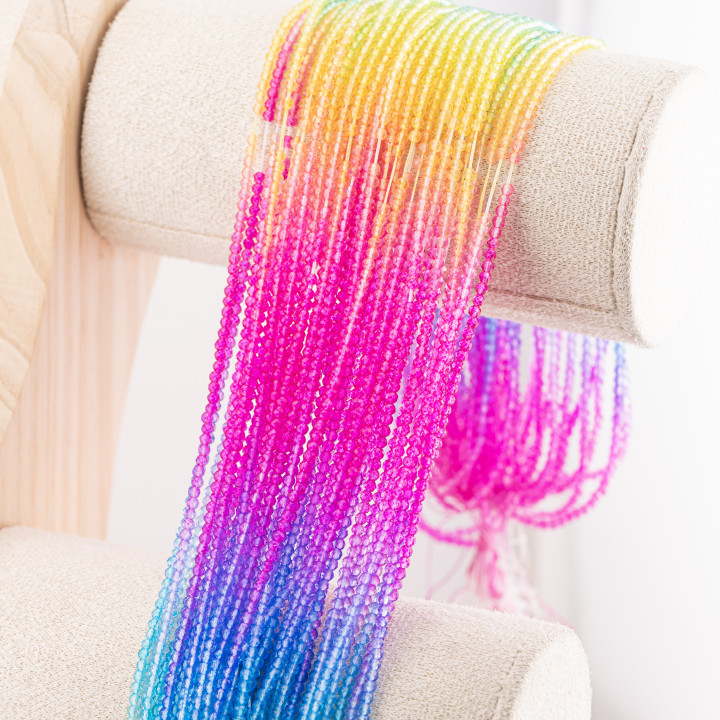 Perline Di Cristalli Rondelle Sfaccettate 3x2mm 10 FILI Su Filo Di Cotone Pronti all'uso