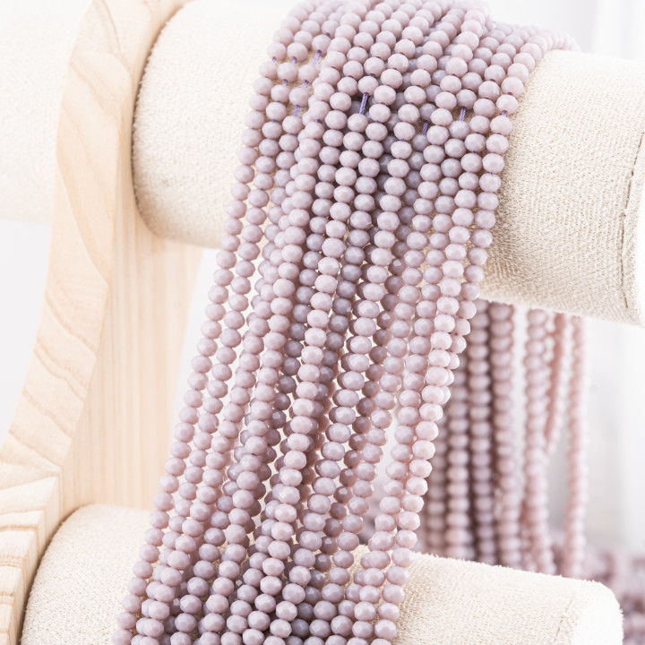 Perline Di Cristalli Rondelle Sfaccettate 4x3mm 10 FILI Su Filo Di Cotone Pronti all'uso Viola Lilla