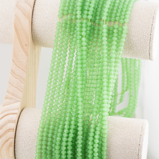 Perline Di Cristalli Rondelle Sfaccettate 4x3mm 10 FILI Su Filo Di Cotone Pronti all'uso Verde Chiaro Trasparente