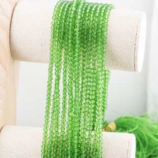 Perline Di Cristalli Rondelle Sfaccettate 4x3mm 10 FILI Su Filo Di Cotone Pronti all'uso Verde Foglia Trasparente