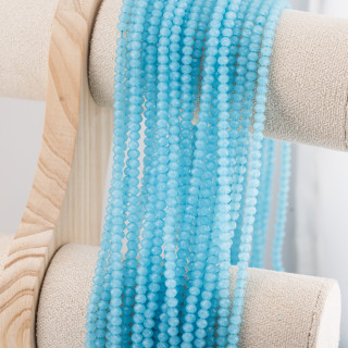 Perline Di Cristalli Rondelle Sfaccettate 4x3mm 10 FILI Su Filo Di Cotone Pronti all'uso Azzurro Ghiaccio