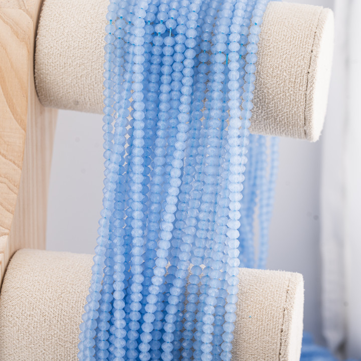 Perline Di Cristalli Rondelle Sfaccettate 4x3mm 10 FILI Su Filo Di Cotone Pronti all'uso Ciano Ghiaccio