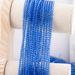 Perline Di Cristalli Rondelle Sfaccettate 4x3mm 10 FILI Su Filo Di Cotone Pronti all'uso Blu Ghiaccio