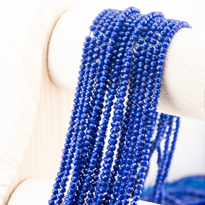 Perline Di Cristalli Rondelle Sfaccettate 4x3mm 10 FILI Su Filo Di Cotone Pronti all'uso Blu