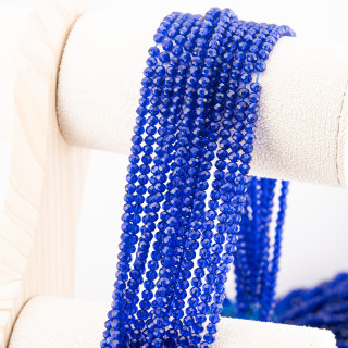 Perline Di Cristalli Rondelle Sfaccettate 4x3mm 10 FILI Su Filo Di Cotone Pronti all'uso Blu Trasparente