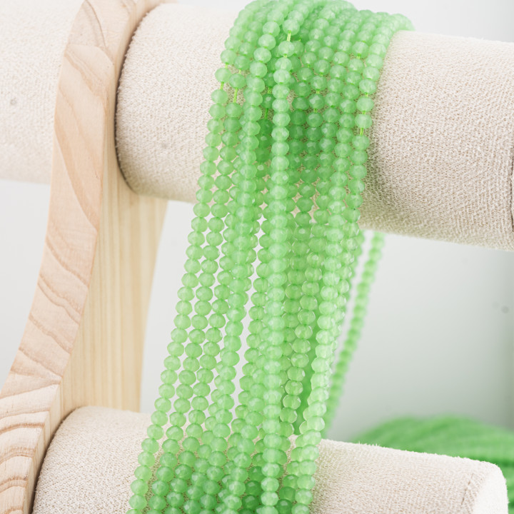 Perline Di Cristalli Rondelle Sfaccettate 4x3mm 10 FILI Su Filo Di Cotone Pronti all'uso Verde Ghiaccio