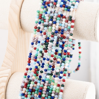Perline Di Cristalli Rondelle Sfaccettate 4x3mm 10 FILI Su Filo Di Cotone Pronti all'uso Multicolor