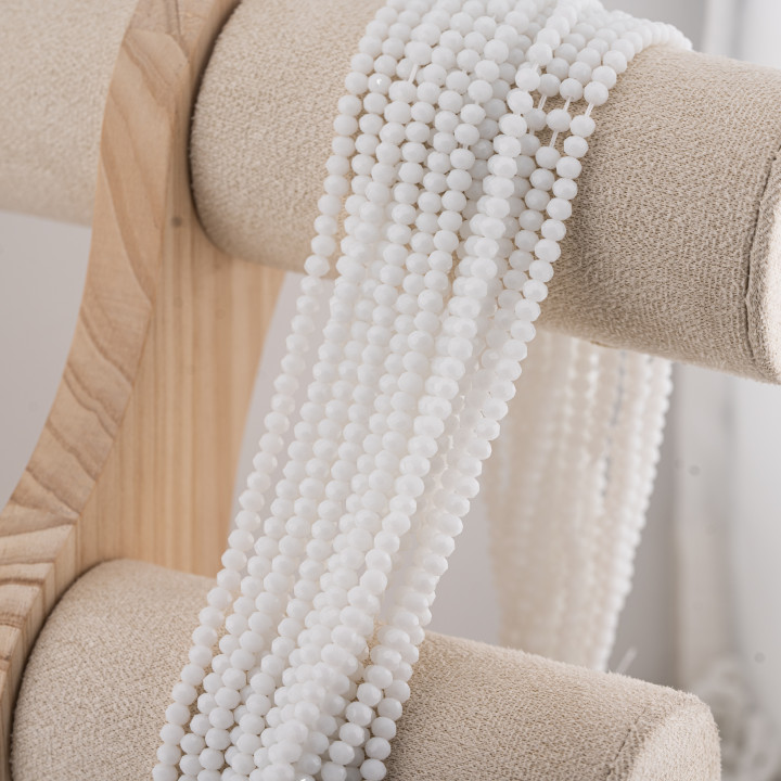 Perline Di Cristalli Rondelle Sfaccettate 4x3mm 10 FILI Su Filo Di Cotone Pronti all'uso Bianco