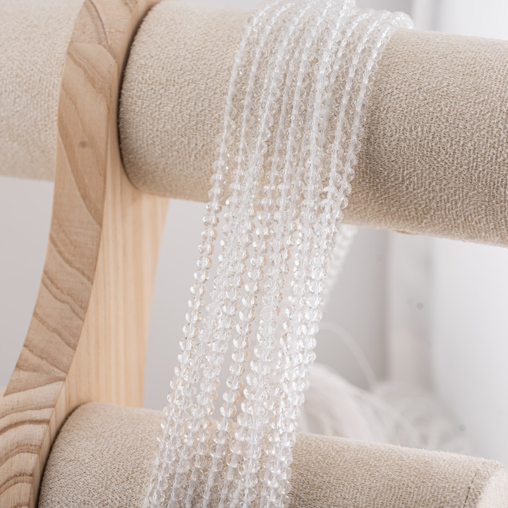 Perline Di Cristalli Rondelle Sfaccettate 4x3mm 10 FILI Su Filo Di Cotone Pronti all'uso Bianco Trasparente