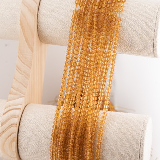 Perline Di Cristalli Rondelle Sfaccettate 4x3mm 10 FILI Su Filo Di Cotone Pronti all'uso Ambra Trasparente