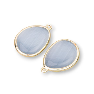 Componente Pendente Di Bronzo Con Occhio Di Gatto Incastonati Mango 18x25mm Con 1 Anellino 8pz