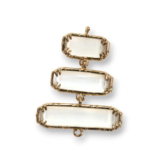 Connettore Componente Cabochon Di Occhio Di Gatto Incastonato 30x36mm 4pz A Scalare Bianco