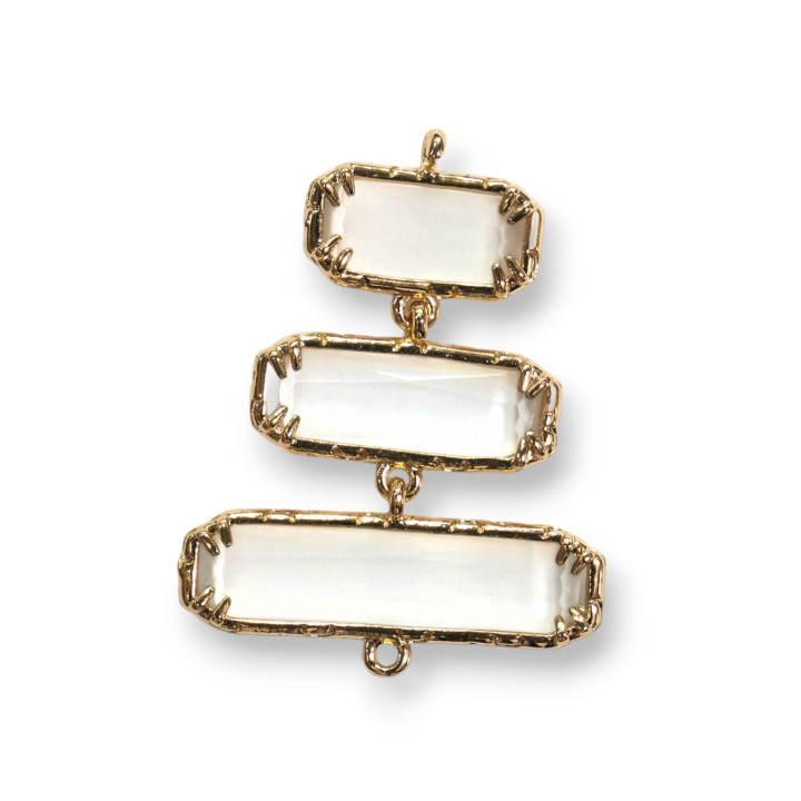 Connettore Componente Cabochon Di Occhio Di Gatto Incastonato 30x36mm 4pz A Scalare Bianco