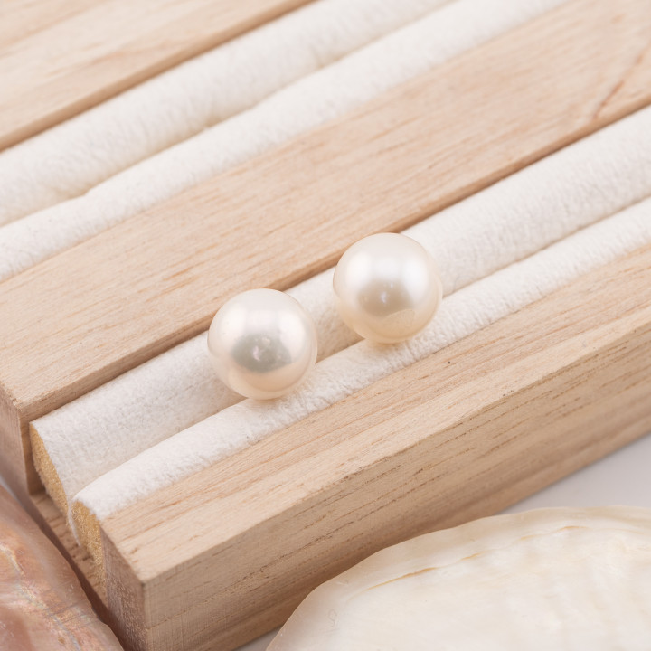 Perle di Fiume 1 Foro Tondo (AAAAA) 10,0-10,5mm 6Paia Bianco