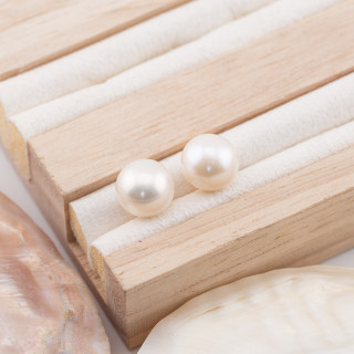 Perle Di Fiume Bottoni Cabochon 1 Foro  (AAAA)  9,5-10,0mm 1 Paia Bianco