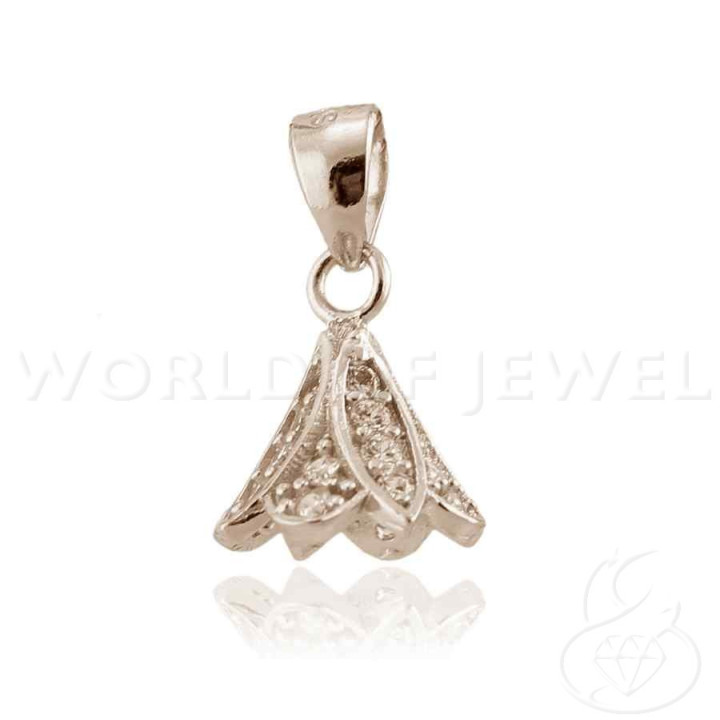 Base Per Pendente Di Argento 925 Con Zirconi Coppetta A Cono 10x18mm 4pz Oro Rosa