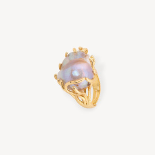 Anello Di Bronzo Con Perle Di Fiume Barocche Thaiti Misura Regolabile 20-34mm Dorato