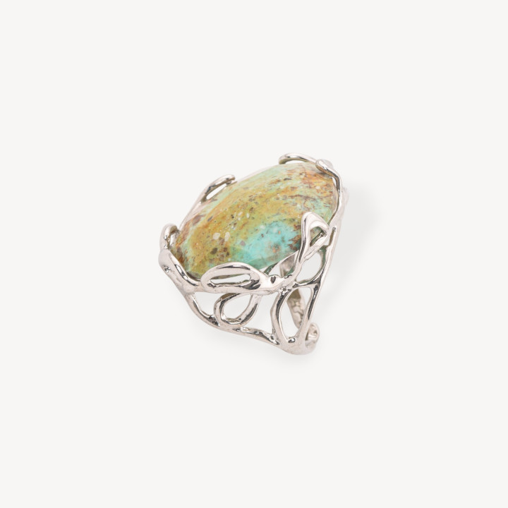 Anello Regolabile in Bronzo Rodiato Collezione AURORA-1 con Pietre Dure   Agata Muschiata Verde | Gioiello Artigianale Donna 28