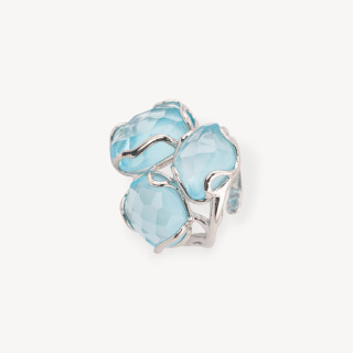 Anello Regolabile in Bronzo Rodiato Collezione Aurora-S 25x27mm Con Occhio Di Gatto Acqua | Gioiello Artigianale Donna 32x36mm