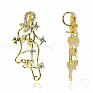 Base Per Pendente Di Argento 925 Con Zirconi Natura 15x31mm Dorato 4pz