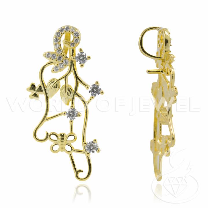 925 Sterling Silber Anhänger Basis mit Naturzirkonen 15x31mm Golden 4St