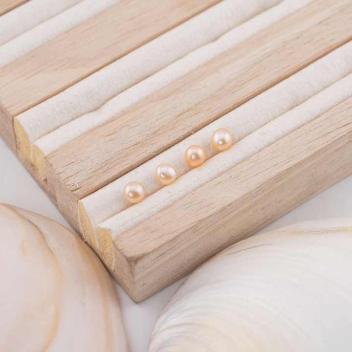 Perle Di Fiume Bottoni Cabochon 1 Foro  (AAAA)  4,5-5,0mm 12 Paia Rosa