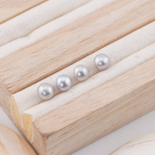 Perle Di Fiume Bottoni Cabochon 1 Foro  (AAAA)  5,5-6,0mm 12 Paia Grigio