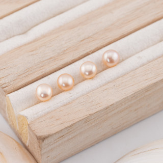 Perle Di Fiume Bottoni Cabochon 1 Foro  (AAAA)  5,5-6,0mm 12 Paia Rosa