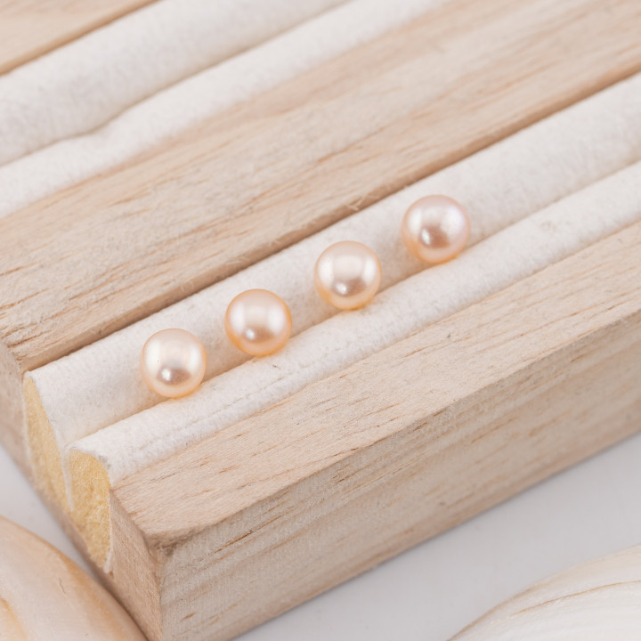 Perle Di Fiume Bottoni Cabochon 1 Foro  (AAAA)  5,5-6,0mm 12 Paia Rosa