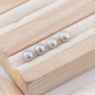 Perle Di Fiume Bottoni Cabochon 1 Foro  (AAAA)  6,0-6,5mm 12 Paia Grigio