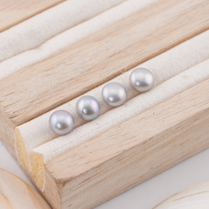 Perle Di Fiume Bottoni Cabochon 1 Foro  (AAAA)  6,0-6,5mm 12 Paia Grigio