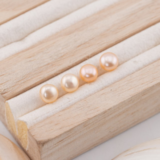 Perle Di Fiume Bottoni Cabochon 1 Foro  (AAAA)  6,0-6,5mm 12 Paia Rosa