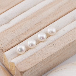 Perle Di Fiume Bottoni Cabochon 1 Foro  (AAAA)  6,5-7,0mm 12 Paia Bianco