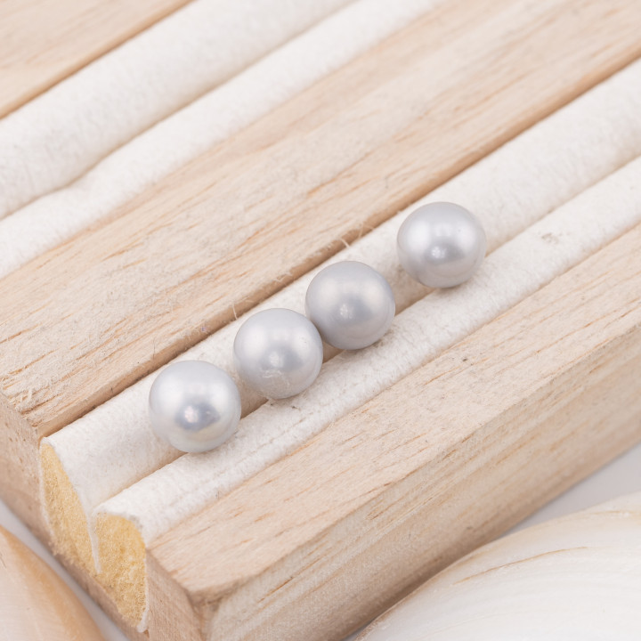 Perle Di Fiume Bottoni Cabochon 1 Foro  (AAAA)  6,5-7,0mm 12 Paia Grigio