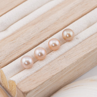 Perle Di Fiume Bottoni Cabochon 1 Foro  (AAAA)  6,5-7,0mm 12 Paia Lilla