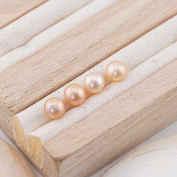 Perle Di Fiume Bottoni Cabochon 1 Foro  (AAAA)  6,5-7,0mm 12 Paia Rosa