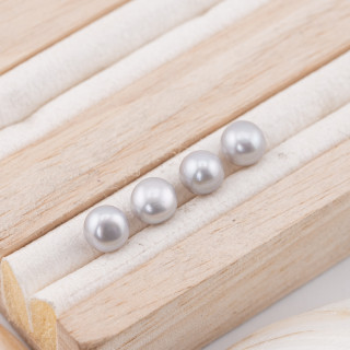 Perle Di Fiume Bottoni Cabochon 1 Foro  (AAAA)  7,0-7,5mm 12 Paia Grigio