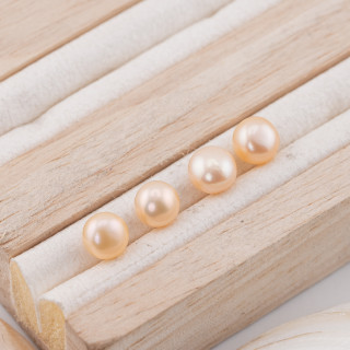 Perle Di Fiume Bottoni Cabochon 1 Foro  (AAAA)  7,0-7,5mm 12 Paia Rosa