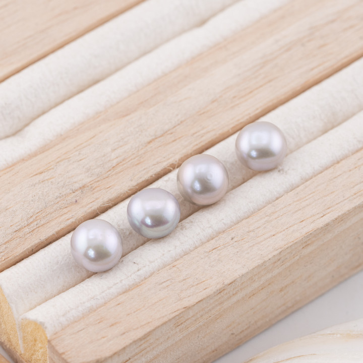 Perle Di Fiume Bottoni Cabochon 1 Foro  (AAAA)  7,5-8,0mm 12 Paia Grigio